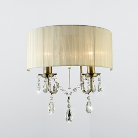 Olivia Antique Brass-Ivory Cream Crystal Wall Lights Diyas Shaded Wall Lights